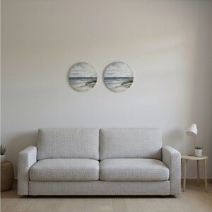 Coastal Landscape Round Wall Art - Blue and Gray (set of 2)